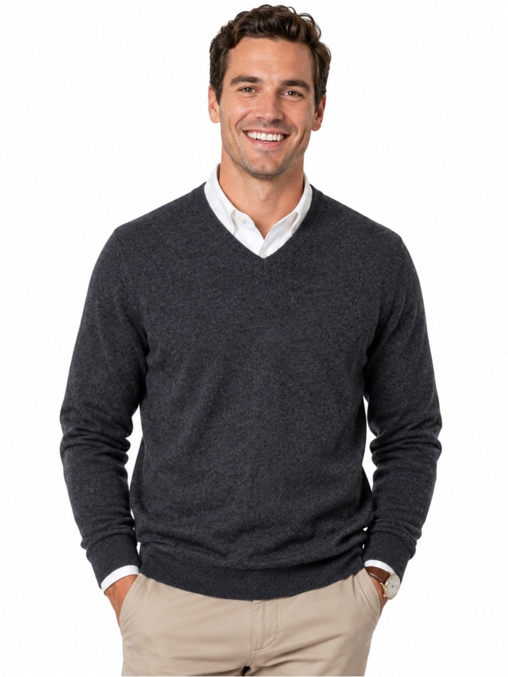 Club Room 100% 2 Ply Estate Cashmere Pullover Sweater Mens Large Charcoal V-Neck